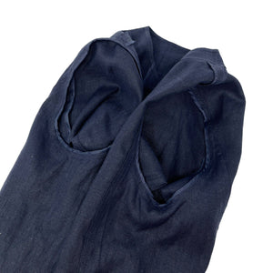 CHANEL Vintage CC Mark Button Linen Jacket Skirt Set #40 Dark Blue Rank AB+