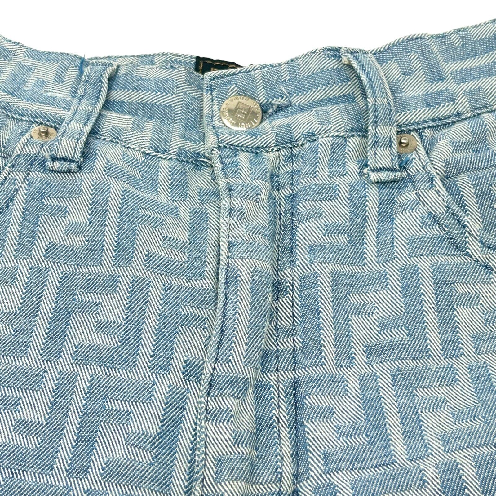 FENDI Vintage Zucca Monogram Pants #I43 Blue Denim Bottoms Cotton Zip RankAB