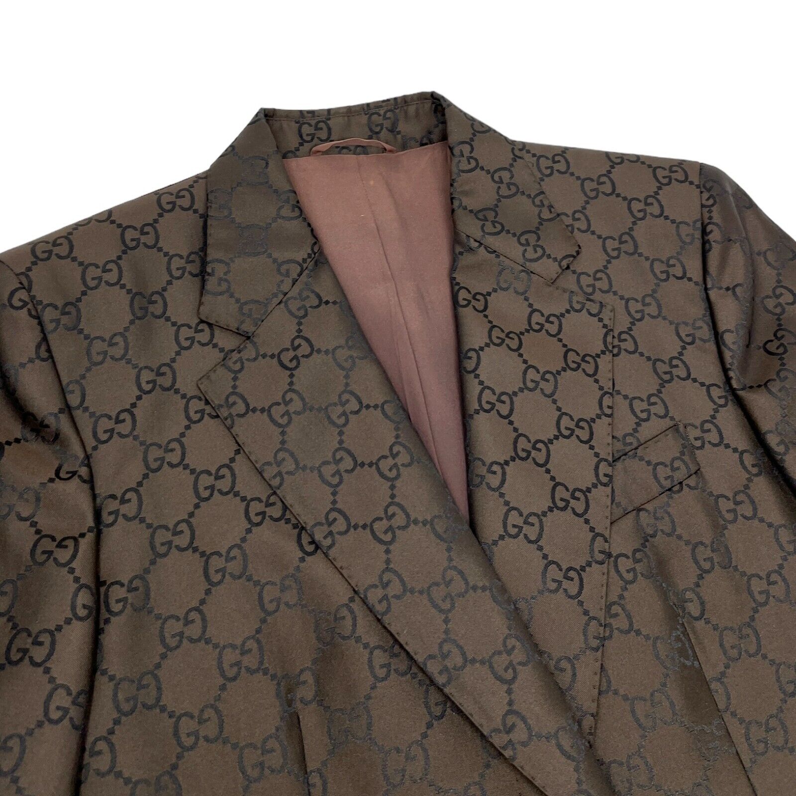 GUCCI Vintage GG Monogram Jacket Skirt Set #42 Suit Brown Polyester Rank AB+
