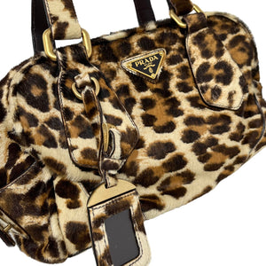 PRADA Vintage Logo Mini Shoulder Bag Handbag Leopard Brown Calf Hair Rank AB