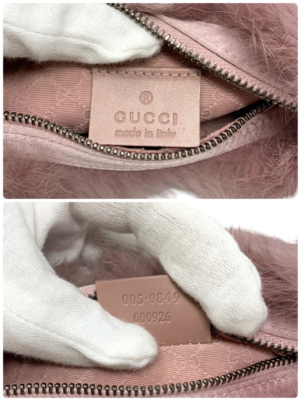 GUCCI Vintage Logo Fur Wristlet Pouch Handbag Fashion Accessory  Purple Rank AB