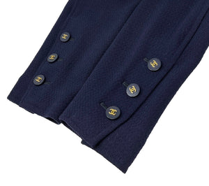 CHANEL Vintage 94A CC Logo Long Jacket #40 Dark Blue Gold Button Wool Rank AB
