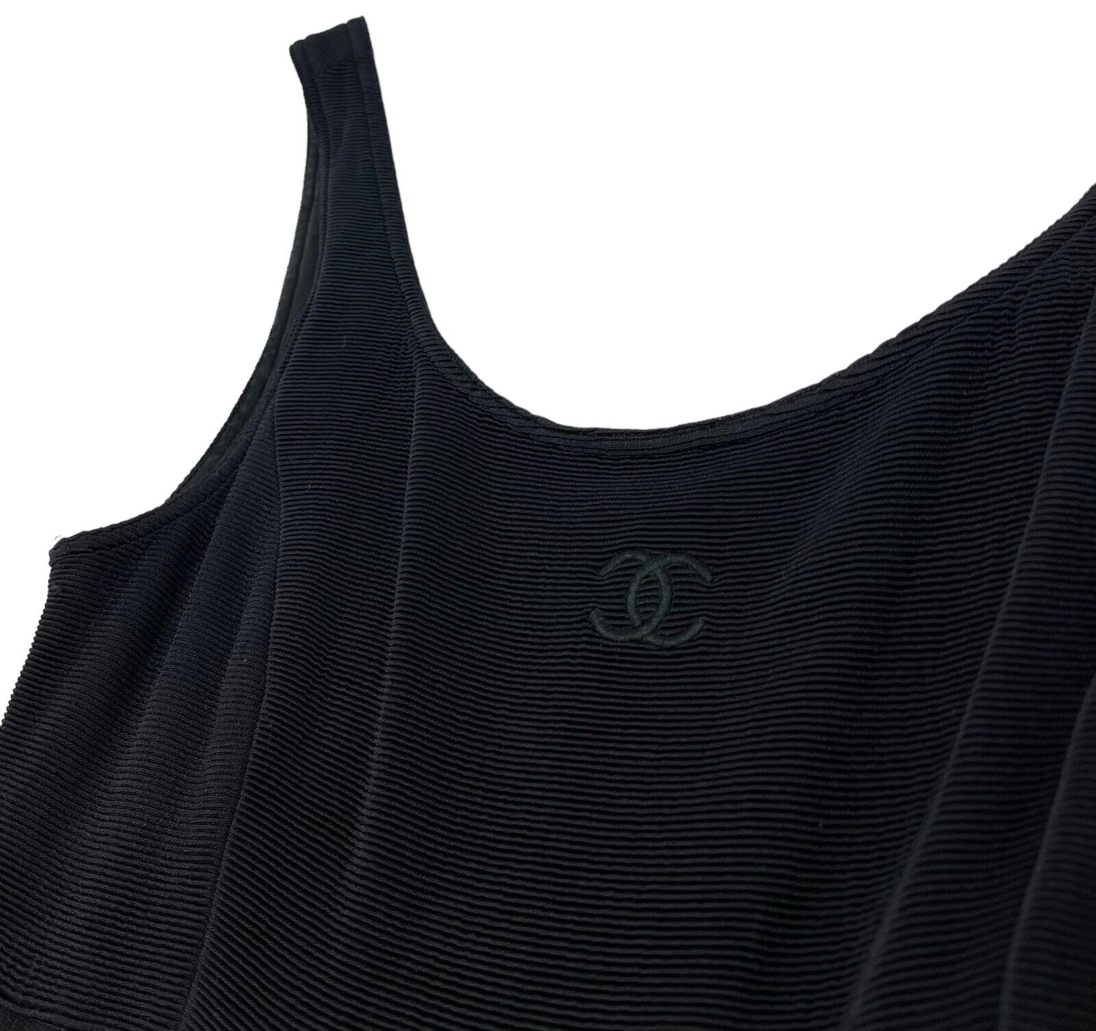 CHANEL Vintage 95P Coco Mark Logo Jumpsuits #38 Rompers Black Wool Zip RankAB