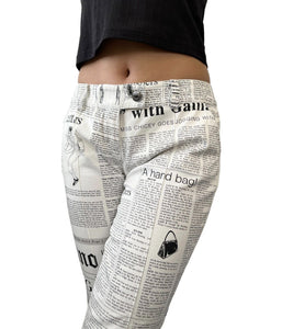John Galliano Vintage News Paper Logo Pants #38 White Black Cotton Rank AB