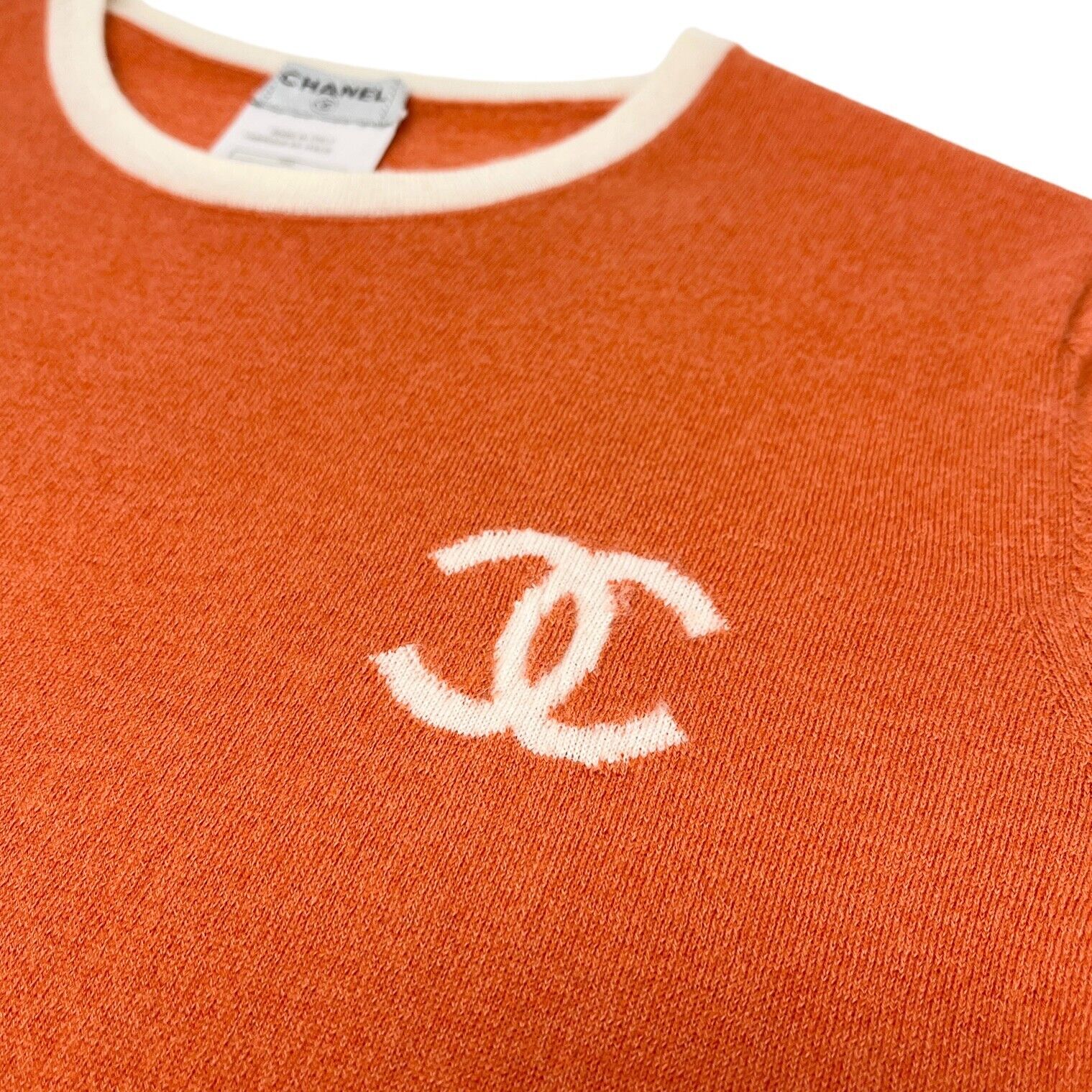 CHANEL Vintage 06C CC Mark Knit Top #40 Orange Cream Cashmere Rank AB+