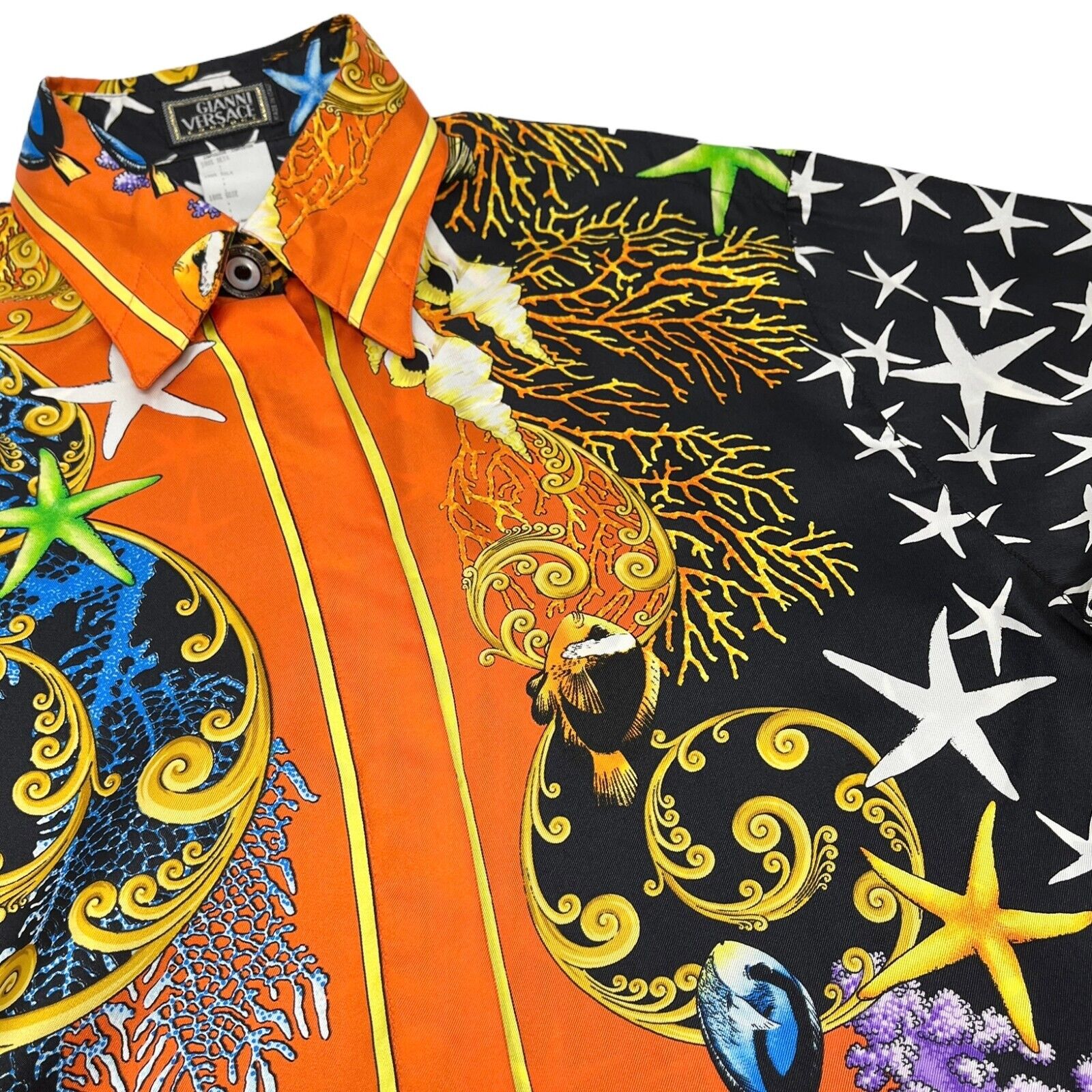 GIANNI VERSACE Vintage Logo Button Down Shirt Medusa Multicolor Silk Sea RankA