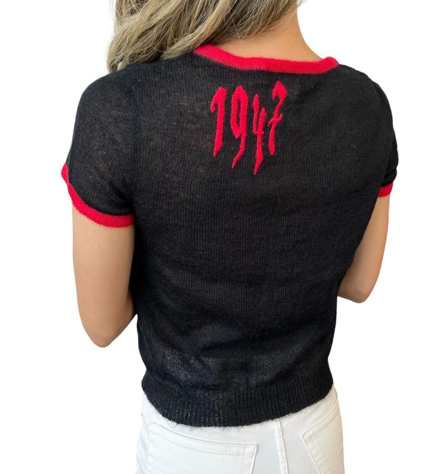 Christian Dior Vintage Calligraphy Gothic Knit Top #38 1974 Black Mohair Rank AB