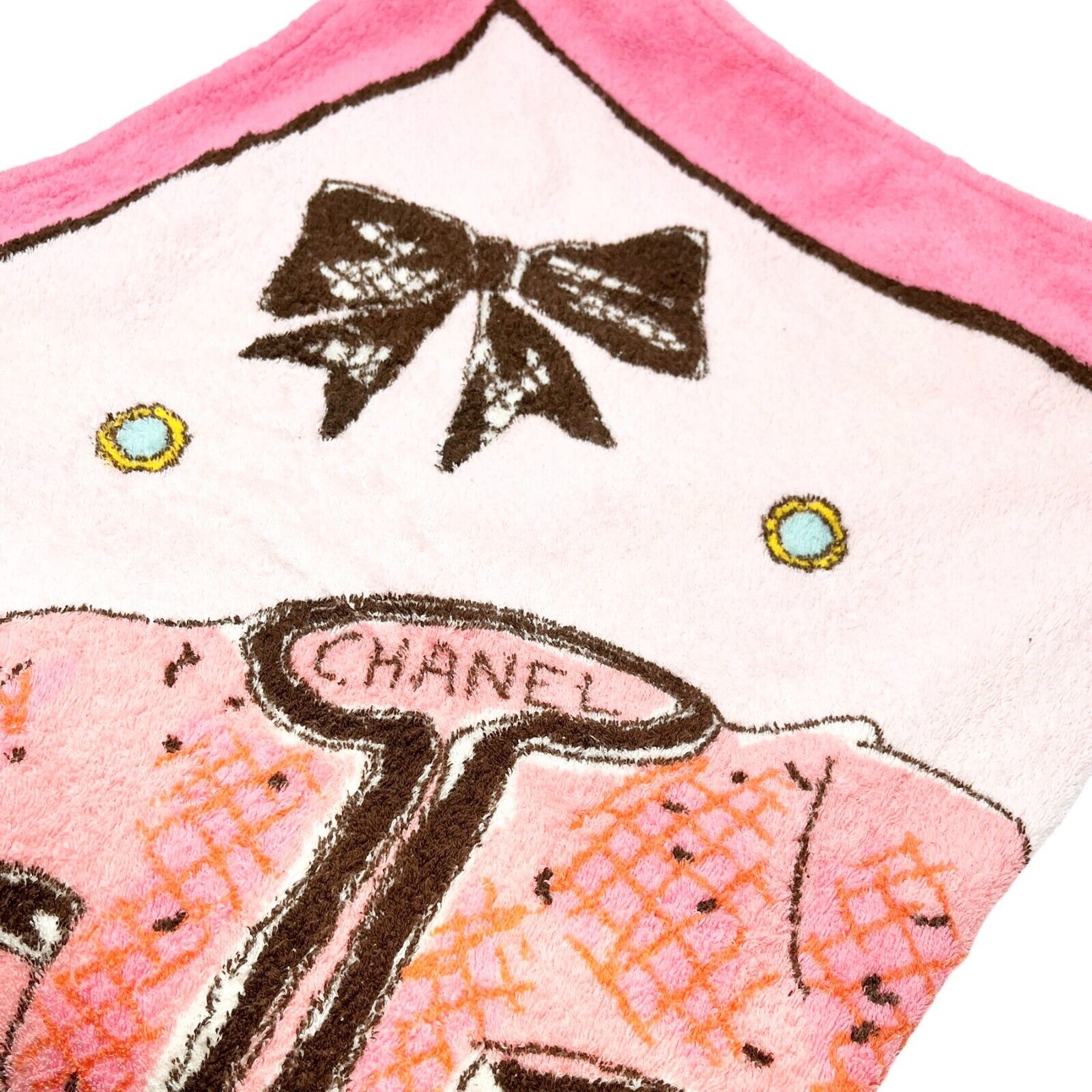 CHANEL Vintage 1995 CC Mark Logo Icon Beach Towel Terry Cloth Pink Rank AB
