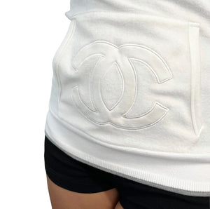 CHANEL Sport Vintage 09C Big CC Logo Hoodie Top #34 Terry Cloth White RankAB