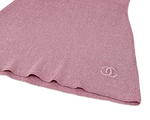 CHANEL Vintage 96A CC Mark Logo Knit Top #38 Turtleneck Pink Glitter RankAB
