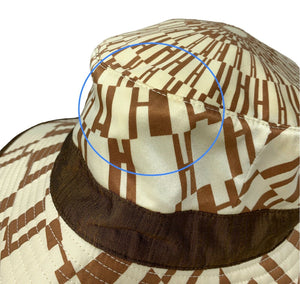 HERMES Vintage Logo Bucket Hat Accessories #57 Silk Beige Brown RankAB
