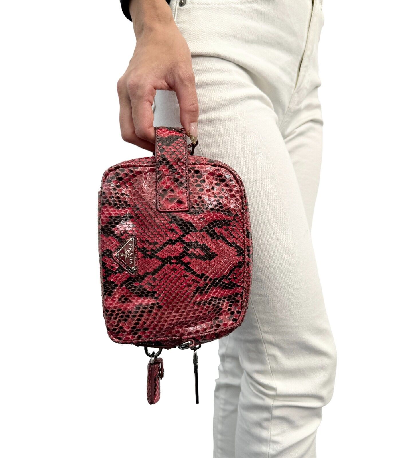 PRADA Vintage Logo 2way Mini Shoulder Bag Zip Padlock Red Leather RankAB