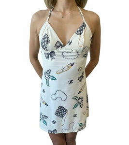 CHANEL Vintage Coco Mark Mini Dress Swimwear #38 Nylon Ivory RankAB
