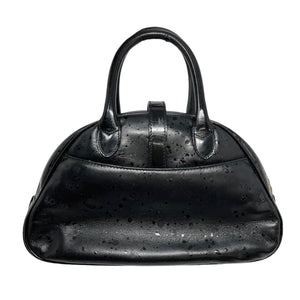 Christian Dior Vintage Logo Mini Double Saddle Bag Zip Black Leather Rank AB