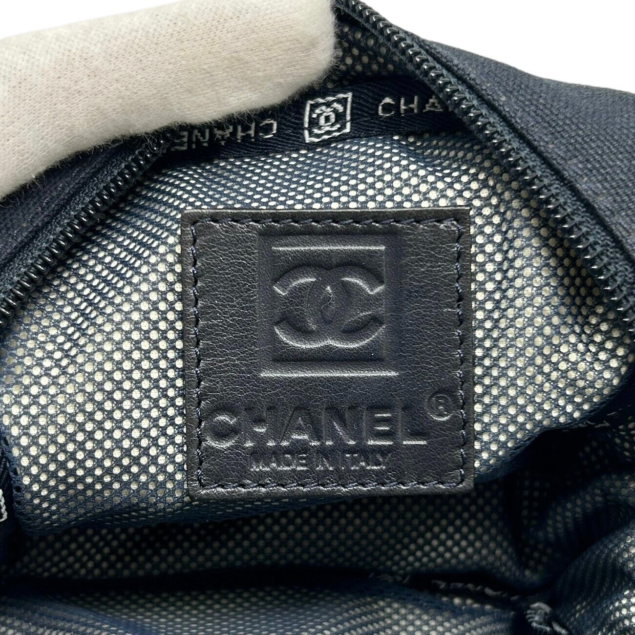 CHANEL Sport Vintage Coco Mark Logo Mini Pouch Dark Blue Canvas Zip RankAB
