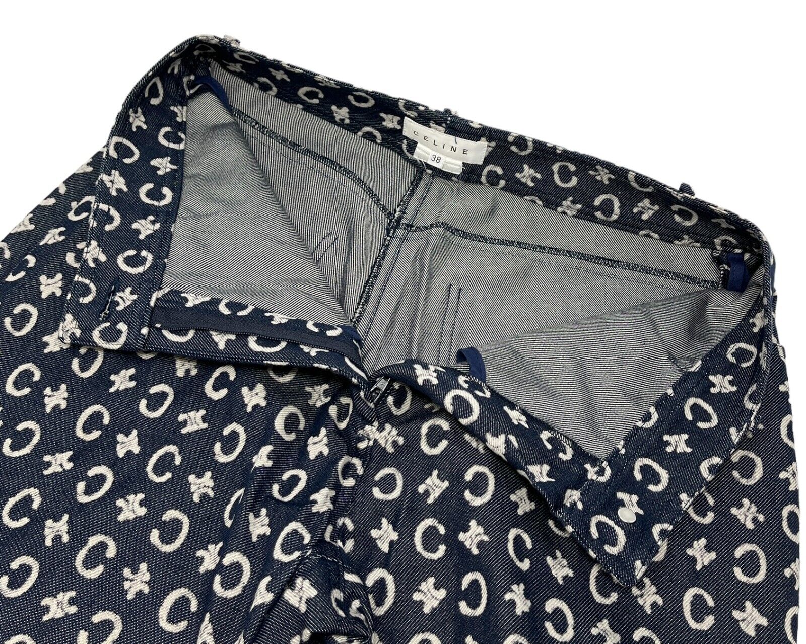 CELINE Vintage Macadam Monogram Pants Suits #36 #38 Denim Cotton Blue RankAB