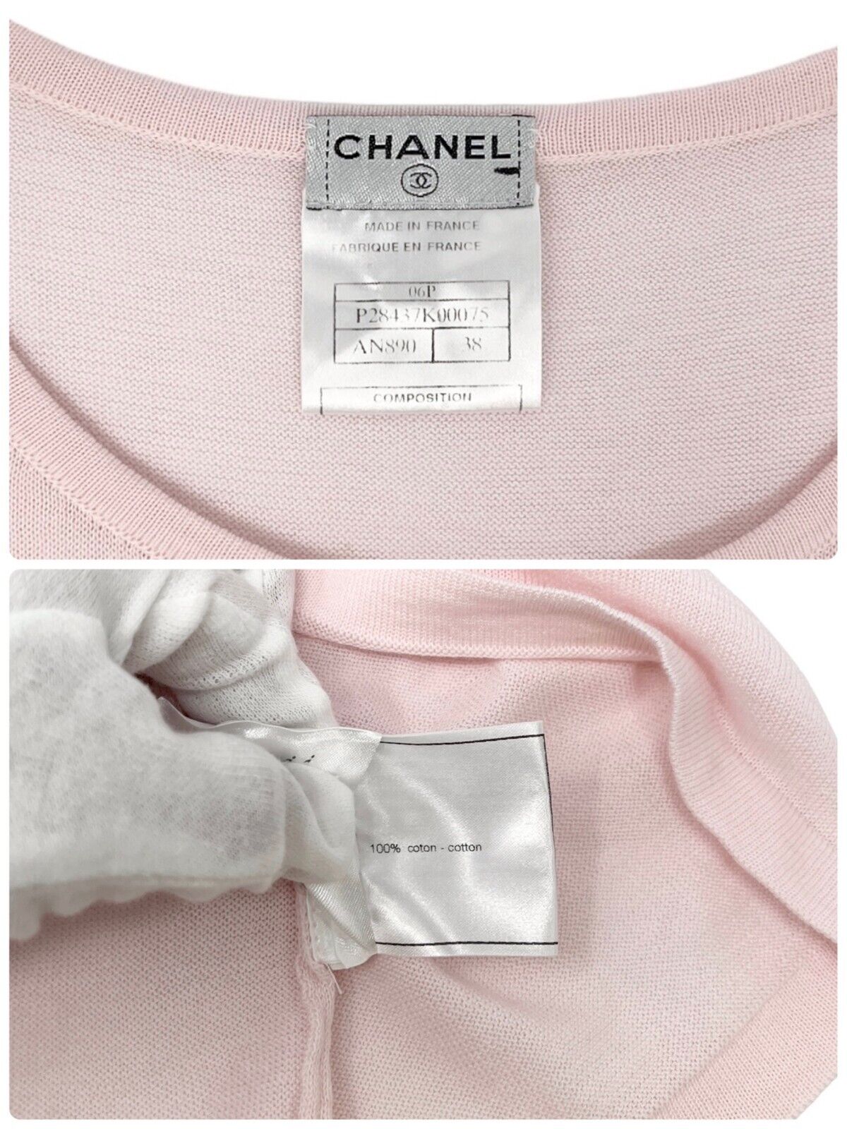 CHANEL Vintage 06P CC Mark Logo Sleeveless Knit Top #38 Pink Cotton Rank AB