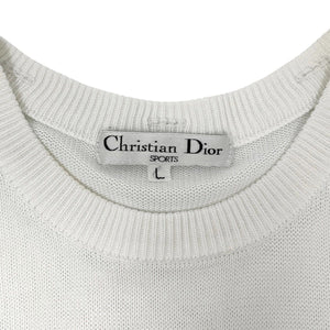 Christian Dior Sports Vintage Big Logo Knit Top #L White Green Cotton Rank AB
