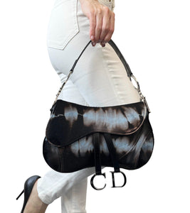 Christian Dior Vintage Logo Tie Dye Double Saddle Bag Shoulder Bag Black RankAB