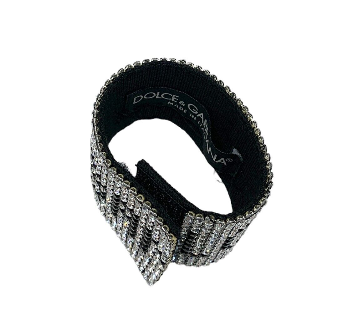 DOLCE&GABBANA Vintage Rhinestone Logo Bracelet Bangle Black Silver Rank AB+
