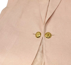 CHANEL Vintage Coco Mark Logo Jacket Skirt Set Suits Pink Gold Linen Rank AB