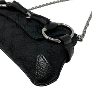 GUCCI Vintage GG Monogram Horsebit Chain Mini Bag Pochette Black Canvas RankAB+