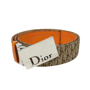 Christian Dior Vintage Trotter Monogram Logo Belt #85 Beige Orange Rank AB
