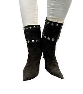 DOLCE&GABBANA Vintage Logo Long Boots #38.5 US8.5 Black Snap Button RankAB