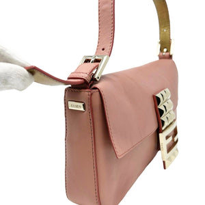 FENDI Vintage Mamma Baguette Logo Shoulder Bag w/Pouch Pink Gold Leather RankAB