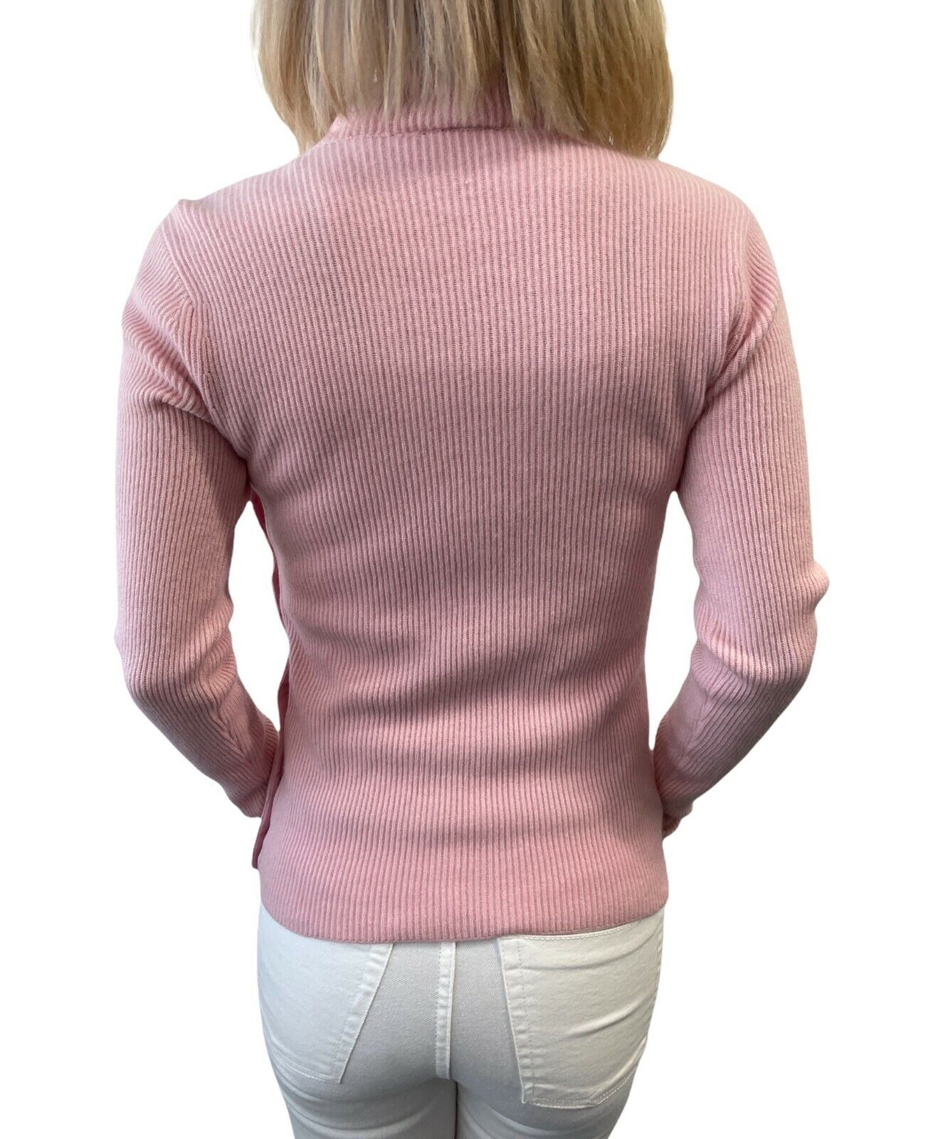 CHANEL Vintage 96A Coco Mark Logo Mock Neck Sweater Tops Knit #40 Pink RankAB