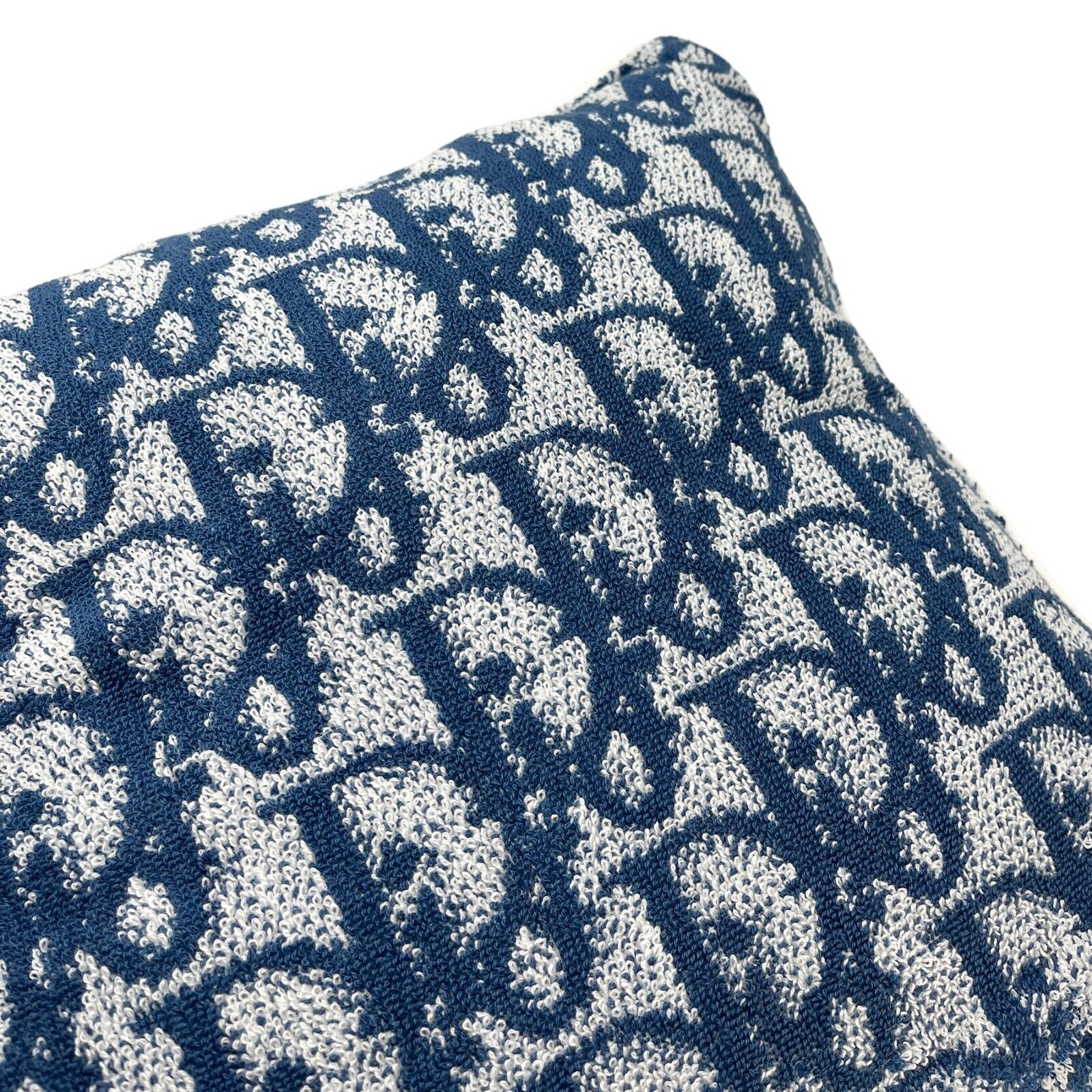 Dior Vintage Trotter Monogram Pillowcase Cover Cushion Terrycloth Blue RankA