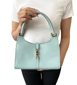 GUCCI Vintage Micro GG Monogram Jackie Shoulder Bag Leather Light Blue RankAB