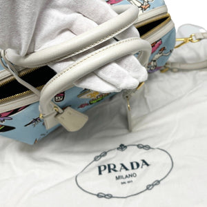 PRADA Vintage Logo 2way Crossbody Bag Handbag Summer Print Blue Canvas Rank AB