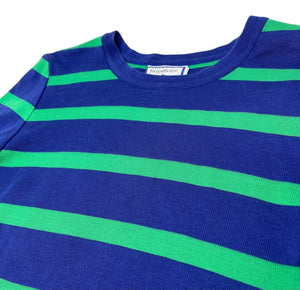 Yves Saint Laurent Vintage YSL Logo Sweater Top #M Stripe Blue Green RankAB