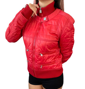 CHANEL Sport Vintage 06A Coco Mark Logo Puffer Jacket #38 Zip Snap Red RankAB