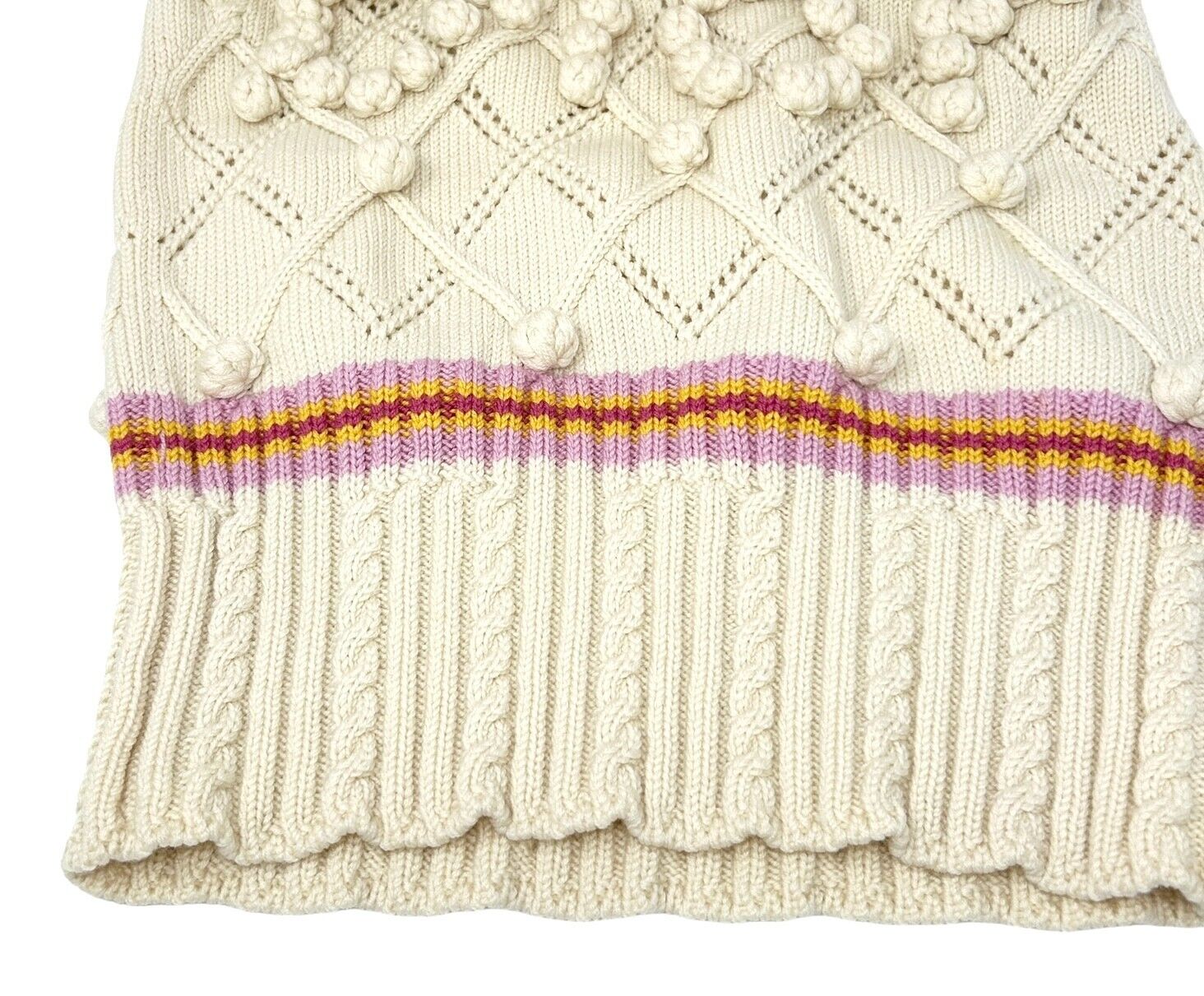 Christian Dior Vintage Logo Pom Pom Knit Vest #36 Cream Wool Tank Top RankAB