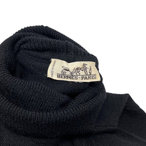 HERMES Vintage H Logo Turtleneck Sweater Top Knit Black White Wool Rank AB