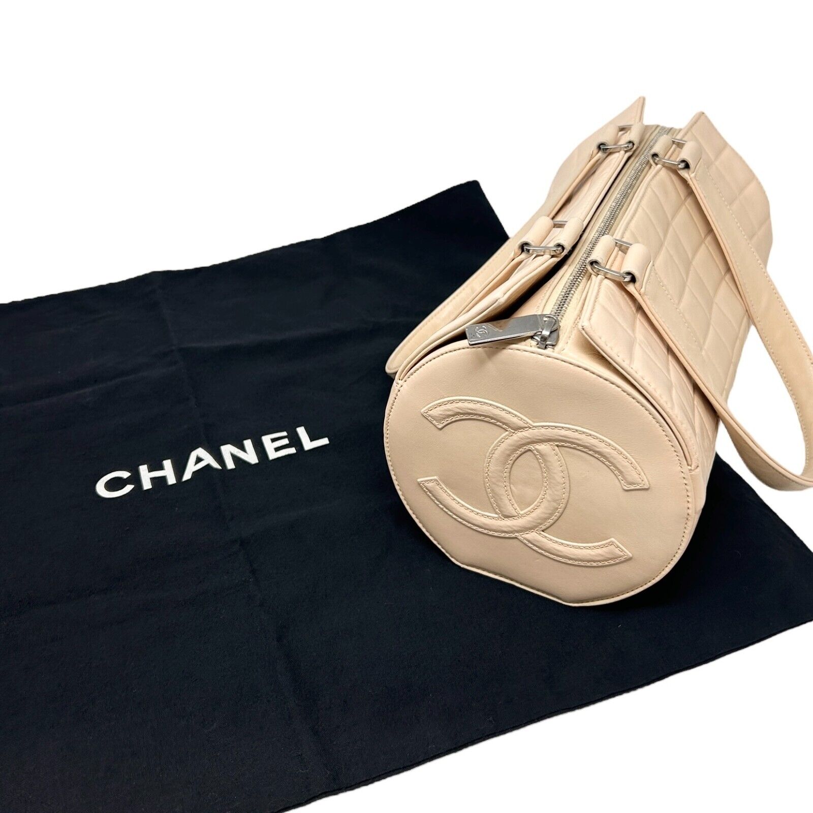 CHANEL Vintage Coco Mark Chocolate Bar Barrel Bag Shoulder Bag Leather RankAB