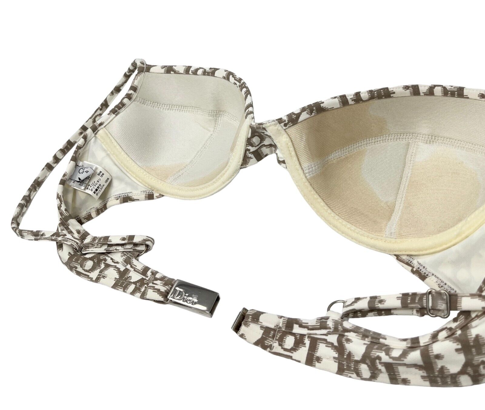 Christian Dior Vintage Trotter Monogram Swimsuit Bikini #F90/B Brown Cream RankB