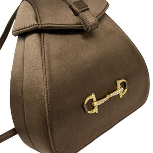GUCCI Vintage Horsebit Mini Backpack Rhinestone Brown Gold Satin Rank AB
