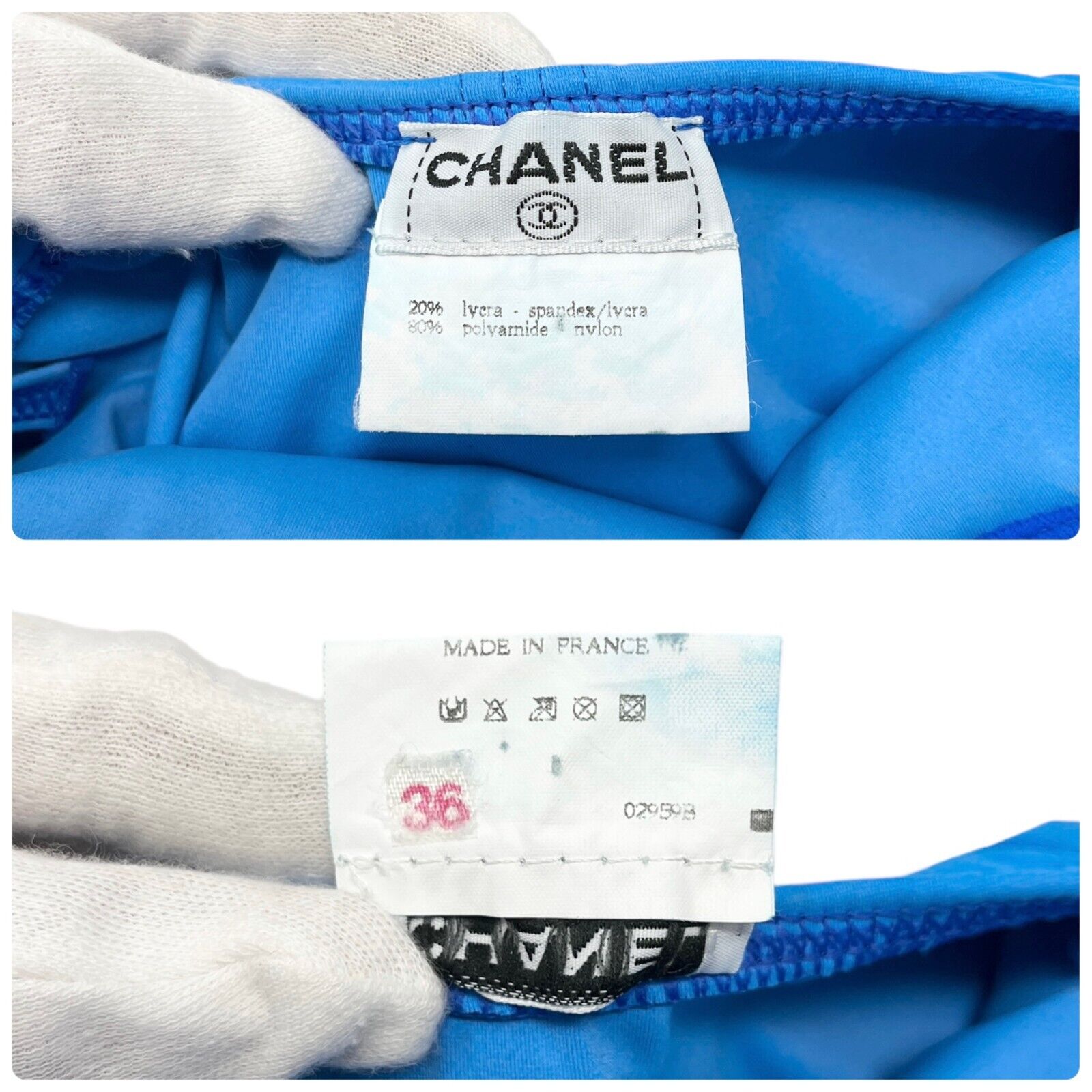CHANEL Vintage CC Logo Swimwear Swimsuits #36 One-piece Blue Black Nylon RankAB