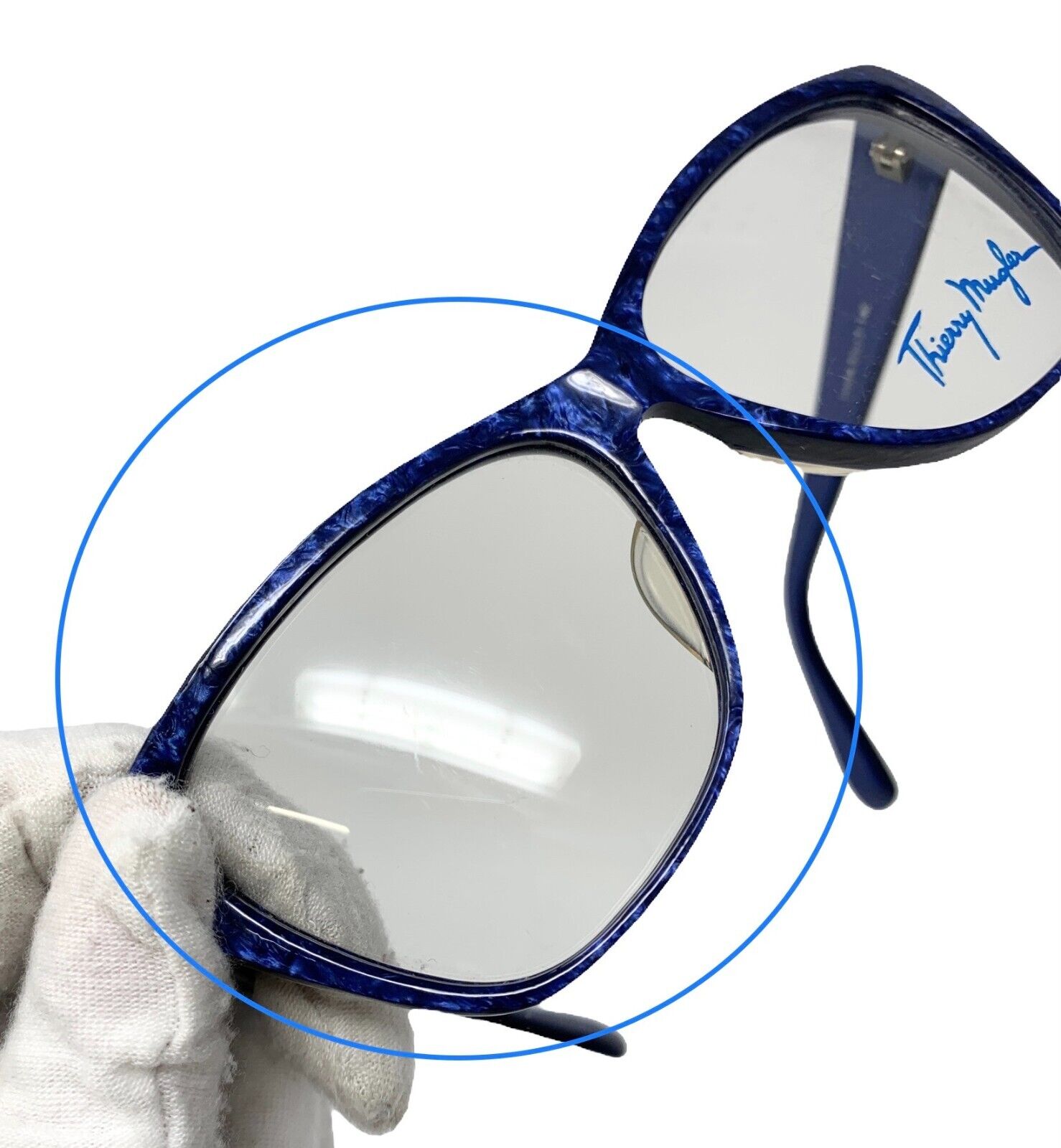 THIERRY MUGLER Vintage Logo Sunglass Shades Accessory Marble Pattern Blue RankAB