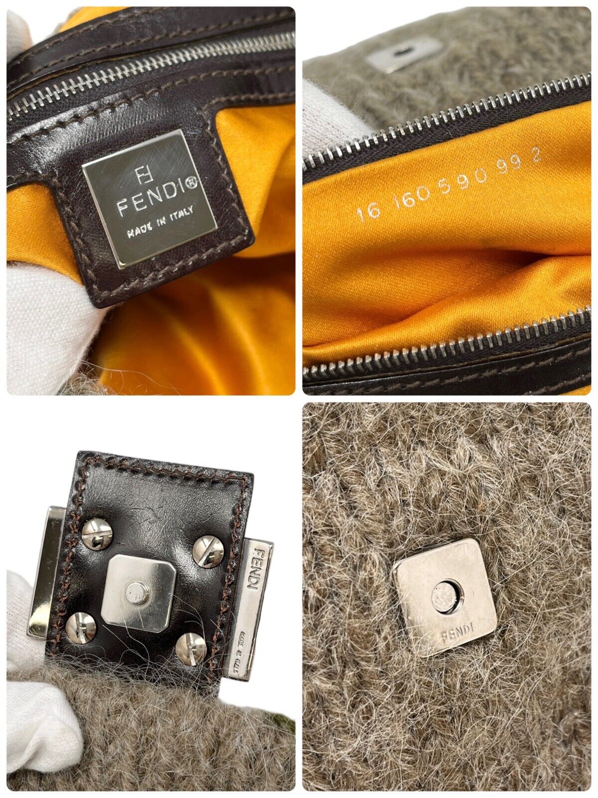 FENDI Vintage FF Logo Knit Mamma Baguette Shoulder Bag Brown Wool Rank AB