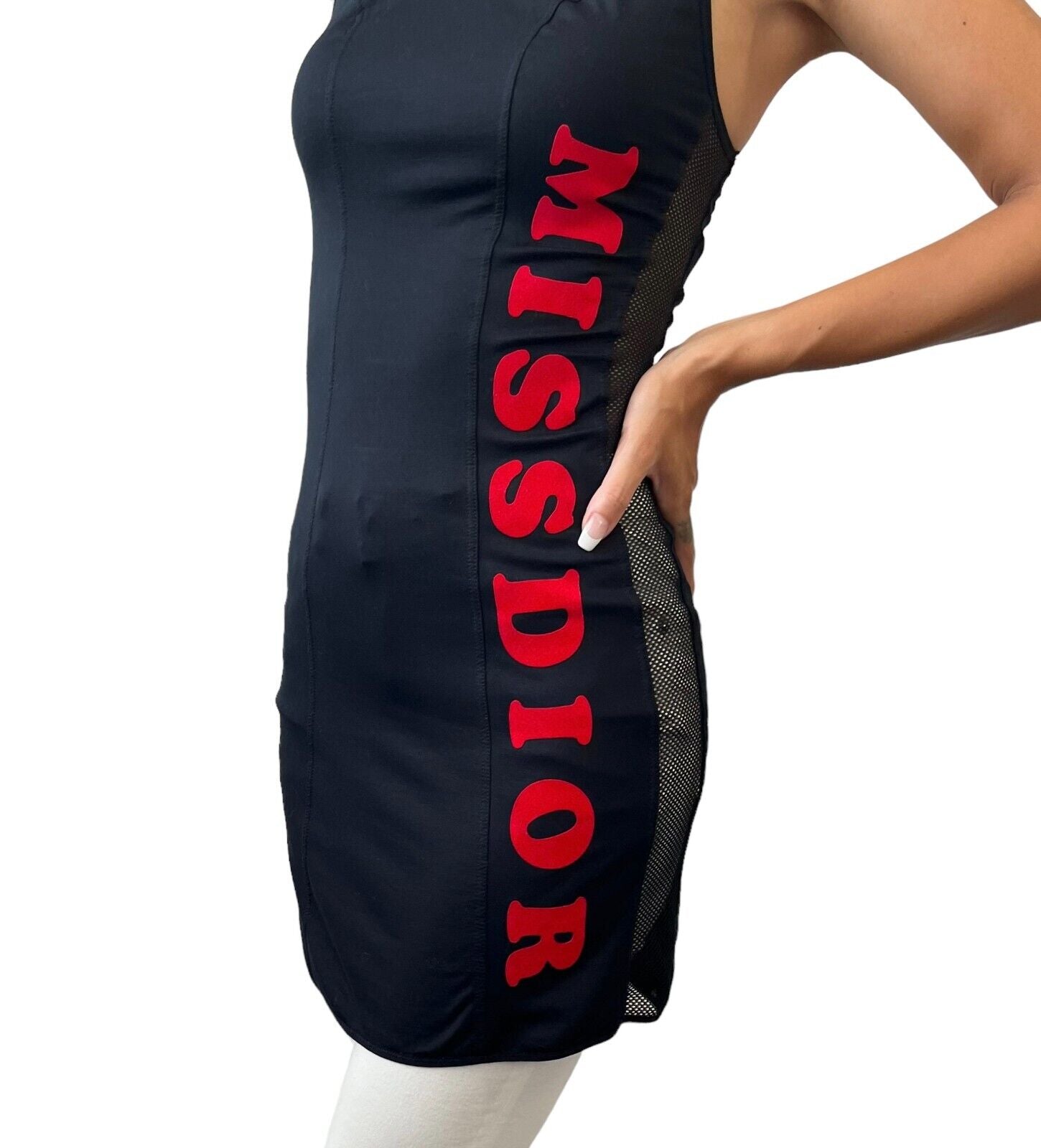 Christian Dior Vintage MISSDIOR Logo Dress Tunic #S Black Red Cotton Rank AB