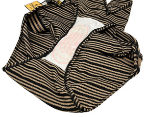 FENDI Vintage Logo Stripe Swimwear Swimsuit #42 Beige Black Nylon Rank AB