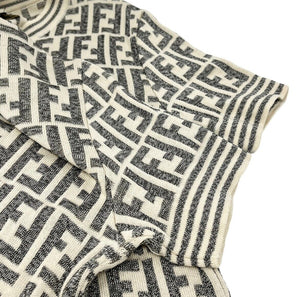 FENDI Vintage Zucca Monogram Knit Top #42 Pullover Gray Cotton Stripe Rank AB