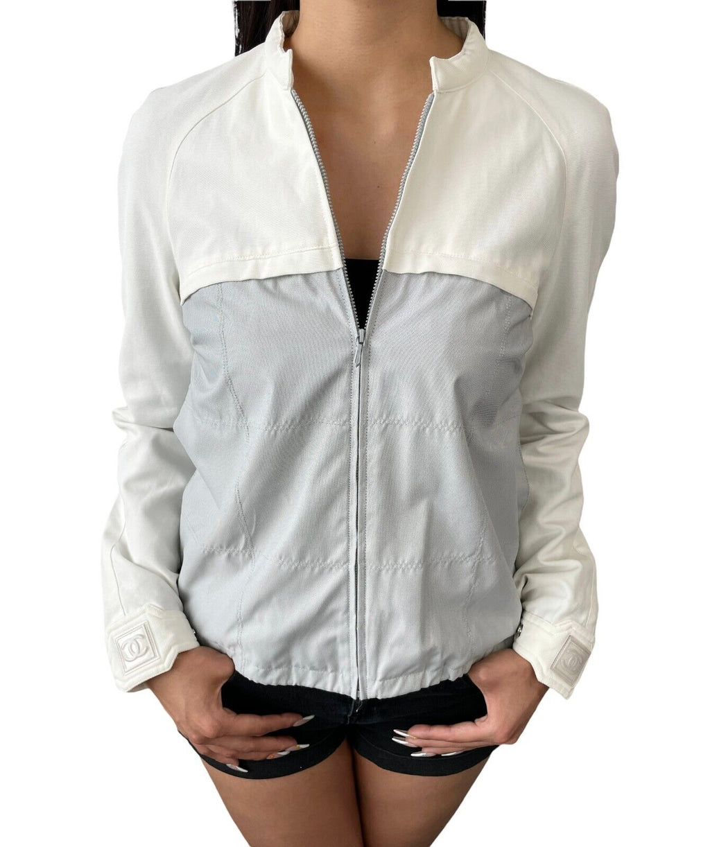 CHANEL Vintage 04C CC Logo Skirt Suits #36 Tweed Jacket No.5 White Zip  RankAB+