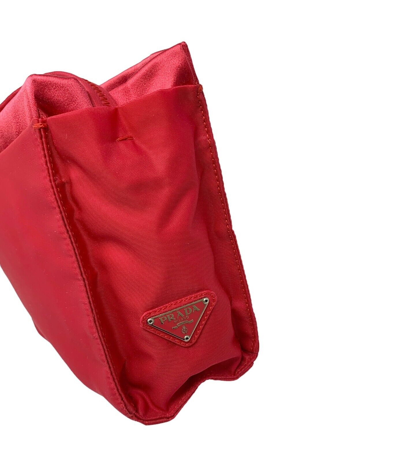 PRADA Vintage Logo Mini Pochette Top Handle Bag Handbag Red Nylon Rank AB