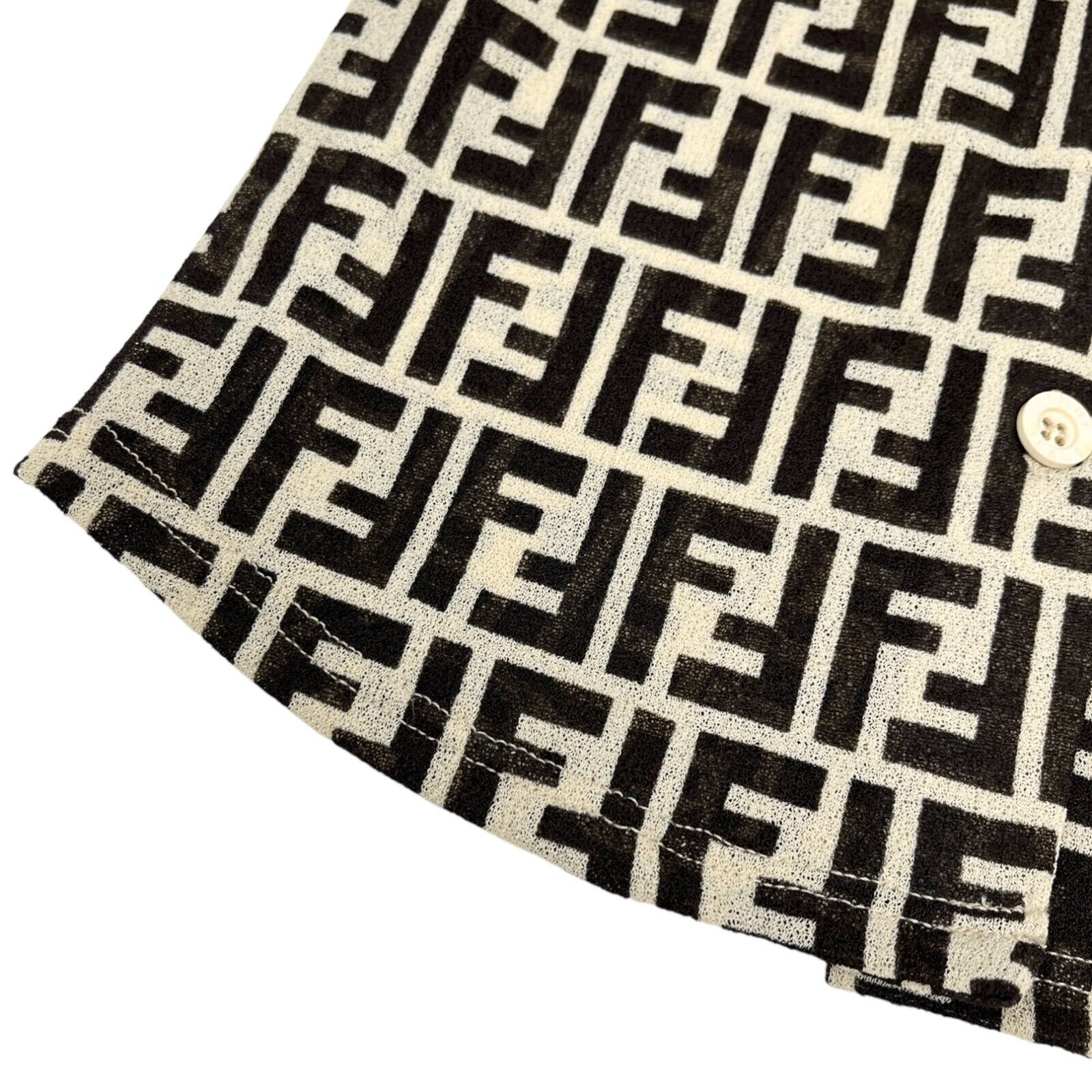 FENDI Vintage Zucca Monogram See-through Shirt #40 Beige Brown Polyester Rank AB