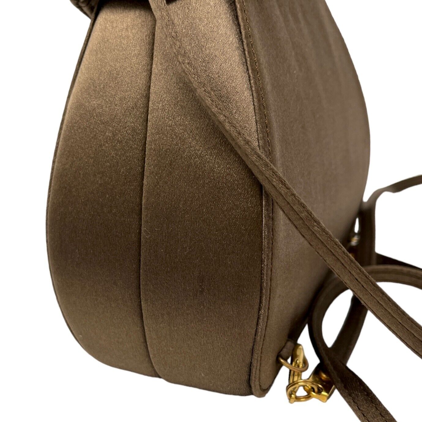 GUCCI Vintage Horsebit Mini Backpack Rhinestone Brown Gold Satin Rank AB